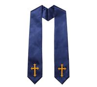 Pocoiau Estola reversible bordada con borlas de diseño cruzado para sacerdotes, pastores, servicios, ceremonias religiosas, estola de clero, azul marino, Talla única