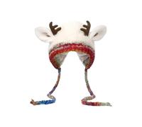 Pocoiau Gorro de ciervo acogedor con forro grueso para adultos, fiestas de invierno, gorro de punto ajustable de reno, cálido y acogedor gorro de vacaciones