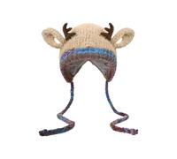 Pocoiau Gorro de ciervo acogedor con forro grueso para adultos, fiestas de invierno, gorro de punto ajustable de reno, cálido y acogedor gorro de vacaciones