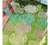 Pocoiau Juego De Y Silla Hierro En Miniatura 3 En 1 para Casas Muñecas Decoración Proyecto Artesanal Y Accesorios Exhibición Jardín Muebles para Casas Muñecas 1/12