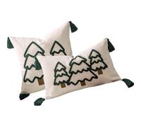 Pocoiau Paquete de 2 fundas de almohada bordadas de lino y algodón con temática navideña, decoración del hogar, suave, lavable, funda de almohada bordada de