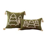 Pocoiau Paquete de 2 fundas de almohada bordadas de lino y algodón con temática navideña, decoración del hogar, suave, lavable, funda de almohada bordada de