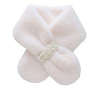 Pocoiau Pearl Cross Buckle All-match Scarf Furry Women Winter Warm Thick Casual Multi Color Plush Windproof Scarves Soft for Girls Neck Scarfs for Women Collar Fluffy Unisex Elegant for Cold Weather