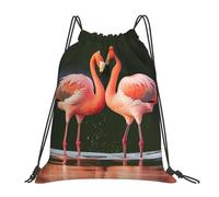 POCUK Pink Flamingos Kiss In The Lake - Mochila portátil con cordón para exteriores, simple, casual, viajes, playa, escuela