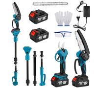 Podadora con batería 4 en 1 con barra telescópica, tijeras de podar eléctricas y mini motosierra con batería de 21 V, tijeras de podar telescópicas y motosierra telescópica, batería, juego de