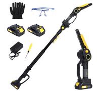 Podadora eléctrica 2 en 1 y motosierra eléctrica de 6 pulgadas, con batería, 2 x 2000 mAh, motor sin escobillas, sierra de podar telescópica, con mango telescópico de hasta 3,5 m de altura