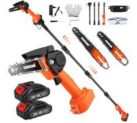 Podadora Eléctrica de Batería 2 en 1, Mini Motosierra de Batería 6 Pulgadas con Telescopio, 2 Baterías 2000mAh y Cargador, Motor sin Escobillas, Podadora Telescópica de Altura para Jardín