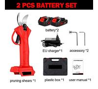 Podadora eléctrica inalámbrica sin escobillas de 1000W y 4 velocidades, batería de 9000mAh, batería eficiente for árboles frutales de 18v(2 Battery EU Plug)