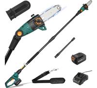 Podadora eléctrica telescópica con batería, podadora eléctrica, con batería de iones de litio de 20 V y 4,0 Ah, 20 cm de longitud de espada, velocidad de cadena de 5 m/s, cabezal de motor con