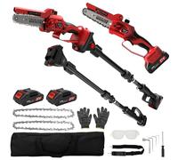 Podadora telescópica 2 en 1 con batería y mini motosierra de 6 pulgadas con 2 baterías y 2 cadenas, alcance máximo de hasta 4,5 m, sierra de podar sin escobillas para cortar madera y cuidado de