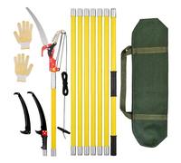 Podadora Telescopica 8M longitud Ajustable 3 en 1 Tijera Podar Telescopica Manual con Bolsas de Lonas y Guantes Pertiga Podar Juego de Herramientas Forestales(Amarillo)
