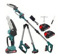 Podadora y Motosierra Inalámbrica 2 en 1 de 6 Pulgadas | Sierra De Poda Telescópica Eléctrica, Barra De Extensión De 135 Cm, Podar Árboles Patio De Jardí(2 Baterías)