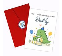 Podagree Divertida tarjeta para el día del padre, feliz primer cumpleaños como mi papá con bonita ilustración de dinosaurio, regalo sincero para nuevos padres, tarjeta de felicitación perfecta para el