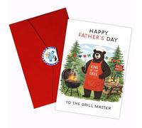 Podagree Divertida tarjeta para el día del padre, rey del oso de la parrilla con tema BBQ and Grill Master, regalo humorístico para papá, tarjeta de felicitación perfecta para el día del padre