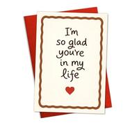 Podagree Tarjeta con texto en inglés "I'm So Glad You're In My Life", bonito diseño de corazón, tarjeta de amor y gratitud para amigos y familiares, tarjeta plegada con sobre