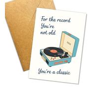 Podagree Tarjeta de cumpleaños retro con tocadiscos, divertidas tarjetas de cumpleaños para abuelo, papá, no eres viejo, eres un músico clásico, tarjeta de felicitación para el día del padre, tarjetas