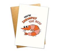 Podagree Tarjeta de felicitación con texto en inglés "You're Shrimpily The Best", diseño divertido de camarones, bonita tarjeta de felicitación de mariscos, perfecta para amigos y amantes de los
