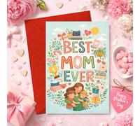 Podagree Tarjeta para el día de la madre con texto en inglés «Best Mom Ever» - Bonito abrazo familiar para el día de la madre, tarjeta de mejor mamá, regalo único para mamá, hermosa idea de regalo