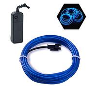 Podazz 3m luces navidad neón EL Wire alambre con paquete de batería de control de modo para el interior del automóvil, Halloween Disfraz de bricolaje Hogar Decoración de lugares al aire libre,Azul
