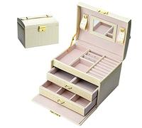 Podazz Caja Joyero de 3 Niveles, Joyeros Mujer Organizador con Asa y Espejo, 2 Cajones Estuche Rectangular para Guardar Joyas, Pendientes, Anillos y Collares, con llaves y cerraduras,Cocodrilo