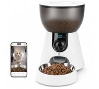 Podazz Comedero Gato Automático con Cámara 1080P, WiFi 5G/2.4G, Dispensador de Comida para Gatos y Perros 4L con App, Visión Nocturna, Audio Bidireccional, 10 Comidas al Día, Detección de Movimiento