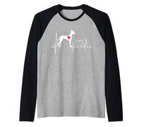 Podenco Canario Dog Heartbeat ECG Mis Perros Son mis Cardio Camiseta Manga Raglan