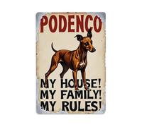 Podenco Dog My House My Family My Rules - Cartel de metal vintage para bar, hogar, cueva de hombre, cocina, lavandería, decoración de pared, regalo, 8 x 12 pulgadas