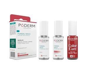 PODERM - 3 PRODUCTOS | MICOSIS DE LA UÑA TRATAMIENTO 3en1 | Esmalte de uñas Rojo Allure | BIO | TRATA Y DA COLOR | Tratamiento profesional Pies/Manos | Fácil y rápido | Fabricado en Suiza