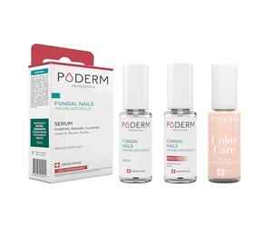 PODERM - 3 PRODUCTOS | MICOSIS DE LA UÑA TRATAMIENTO 3en1 | Esmalte de uñas Rosa Empolvado | BIO | TRATA Y DA COLOR | Tratamiento profesional Pies/Manos | Fácil y rápido | Fabricado en Suiza