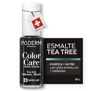PODERM Esmalte Cuidado para Uñas con Tea Tree - Negro | Swiss Lab - 8ML | Enriquecido con Tea Tree, Silicio & Biotina | Purifica, Aclara & Nutre las Uñas Amarillas | Creado por una Podóloga