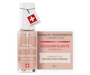 PODERM Esmalte Tratamiento Uñas Corrector y Perfeccionador - Queratina | Redensificante y Endurecedor 8 ml | Refuerza Estructura de la uña con Acabado Nude Natural | Desarrollado por Podólogo en Suiza