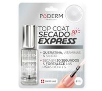 PODERM Top Coat Esmalte Endurecedor de Uñas - 30 Seg Secado Exprés | Swiss Lab - 8 ML | Refuerza & Regenera las Uñas Quebradizas y Frágiles | Queratina, Biotina & Silicio | Creado por una Podóloga