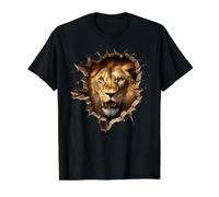 Poderosa Cabeza de león emergente Agrietada Pared Camiseta gráfica económica, Hombre, Negro, M