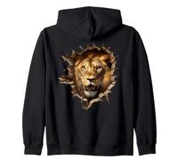 Poderosa Cabeza de león emergente Agrietada Pared Sudadera con Capucha