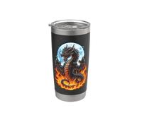 Poderosas Llamas Dragón Esmeralda Luna Llena Mítico Vaso térmico de acero inoxidable de doble pared