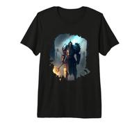 Poderoso Caballero en Armadura con Espada de Fuego Camiseta Premium