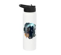 Poderoso caballero en armadura con espada de fuego Stainless Steel Insulated Water Bottle