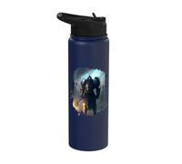 Poderoso caballero en armadura con espada de fuego Stainless Steel Insulated Water Bottle