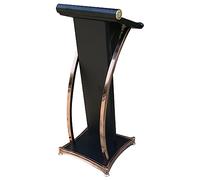 Podio de metal curvado, elegante atril negro para oficina, escuela e iglesia, soporte de conferencias de acero inoxidable, ideal para presentaciones y hablar en público