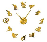 PODODO Magical Fairies Elf with Numbers Wall Stickers DIY Wall Clock Nursery Decorative Wall Art Gift For Kids Fantasy Fairy Tale Clock (dorado, 68.6 cm)
