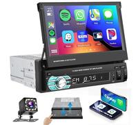 Podofo 1 DIN Radio Coche Carplay Android Auto Enlace Espejo Ampliar Manualmente 7'' Táctil Bluetooth Manos Libres FM/Control Remoto EQ//USB/Control del Volante/AUX/Mic/SD/Cámara de Visión Trasera