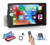 Podofo 1 DIN Radio Coche Carplay con Pantalla Táctil De 7'' Bluetooth 5.1 Android Auto Micrófono/SD/USB/Cualificador/Control del Volante Botón De 7 Colores con Cámara De Visión Trasera.