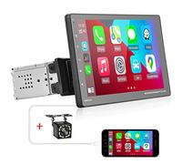 Podofo 1Din Autorradio Carplay Android Auto, Estéreo Bluetooth para Coche de 9'', Stereo Radio de un DIN con i-Phone/Android, Mirror Link, SWC, Radio FM, AUX, Luz a Color y Cámara de Visión Trasera