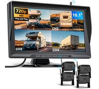 Podofo Cámara Trasera inalámbrica Digital 4 con Monitor de 10.1", HD 720P, IP68, visión Nocturna Impermeable, Sistema de 4 cámaras de Respaldo divididas para camión, Remolque y Caravana