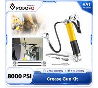 Podofo Kit de Pistola Engrasadora de 8000 PSI con 2 Mangueras, Herramienta de Lubricación Manual de Alta Resistencia, Empuñadura Tipo Pistola, Acoplador con Bloqueo, Manguera Flexible, Aguja Inyectora