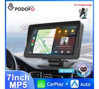 Podofo-Monitor Universal de 7 pulgadas para coche, reproductor Multimedia de Radio y vídeo, portátil, HD, inalámbrico, Carplay, Control de voz automático with 64G TF Card