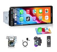 Podofo Radio Coche 1 DIN con Carplay Android Auto, Estéreo Pantalla Táctil IPS de 6,86 Pulgadas con Manos Libres Bluetooth,Radio FM,USB,Type-C+Cámara de Visión Trasera+Micrófono