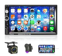 Podofo Radio de Coche 2 DIN con Bluetooth, 7 Pulgadas Mirror Link Pantalla Táctil Estéreo 2 DIN para Coche, Reproductor MP5 con AUX in, TF Tarjeta, USB, FM Radio, Control del Volante, + Camara Trasera