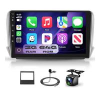 Podofo Radio de Coche para Peugeot 208/2008 2012-2018 con Wireless Carplay Android Auto, 9" IPS Touchscreen Car Radio, 8 Core 2+64G, Bluetooth/WiFi/Mirror Link/GPS/DSP+Cámara Trasera