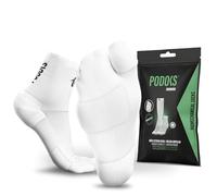 PODOKS® Calcetines Running PRO Hombre y Mujer | Compresión deportiva y almohadillado | Alivia Fascitis Plantar | Sirve para Padel, Crossfit, y más (FR/ES, Letras, XL, Regular, Alto, Blanco)